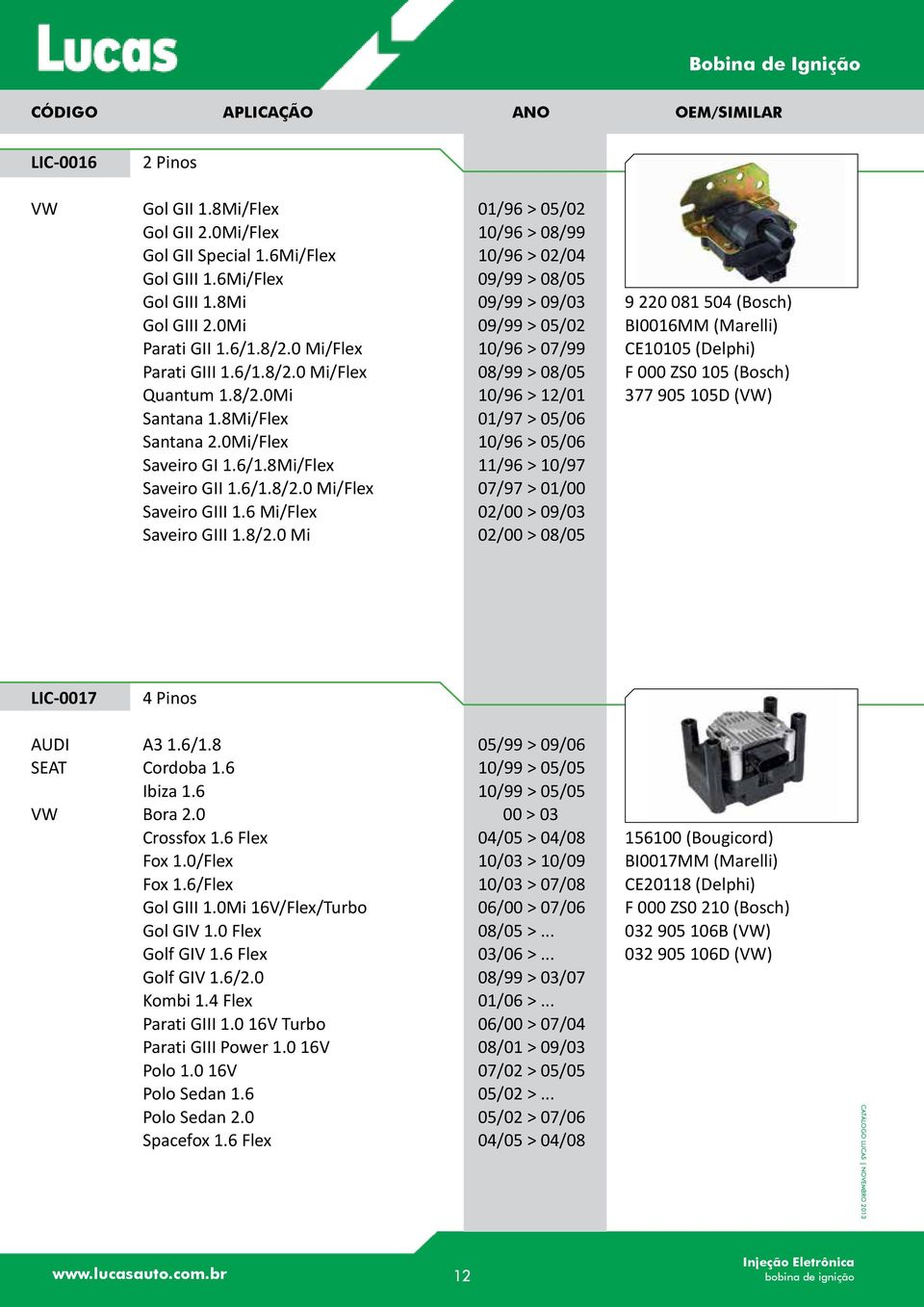 8Mi/Flex 01/97 > 05/06 Santana 2.0Mi/Flex 10/96 > 05/06 Saveiro GI 1.6/1.8Mi/Flex 11/96 > 10/97 Saveiro GII 1.6/1.8/2.