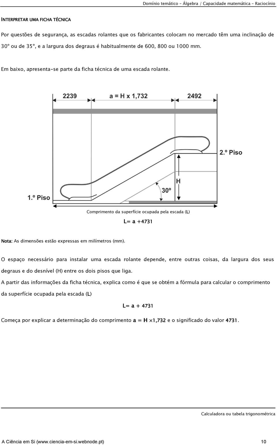 Comprimento da superfície ocupada pela escada (L) L= a +4731 Nota: As dimensões estão expressas em milímetros (mm).