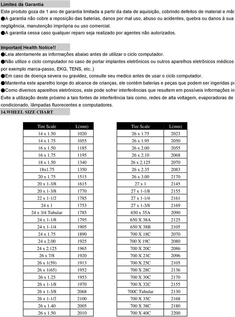 A garantia cessa caso qualquer reparo seja realizado por agentes não autorizados. Important Health Notice!! Leia atentamente as informações abaixo antes de utilizar o ciclo computador.