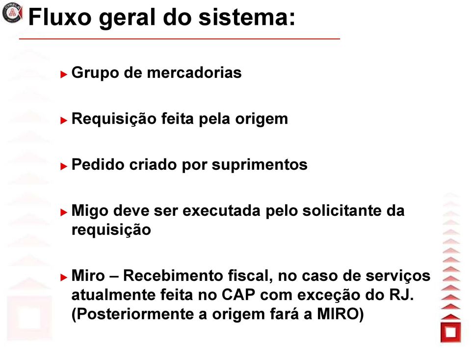 solicitante da requisição Miro Recebimento fiscal, no caso de serviços