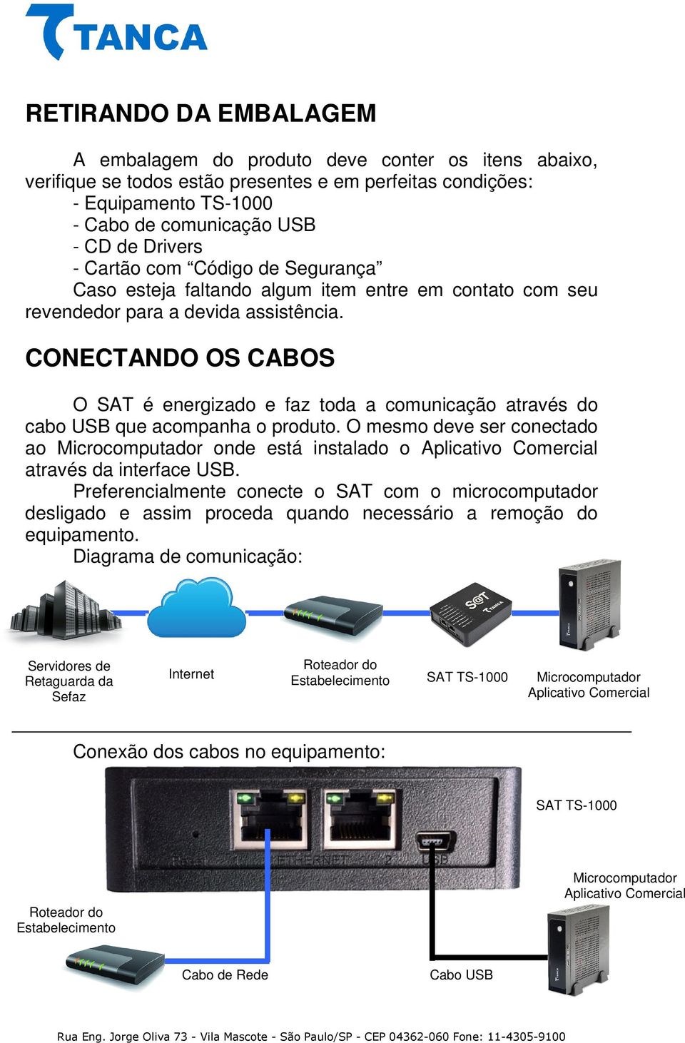 CONECTANDO OS CABOS O SAT é energizado e faz toda a comunicação através do cabo USB que acompanha o produto.