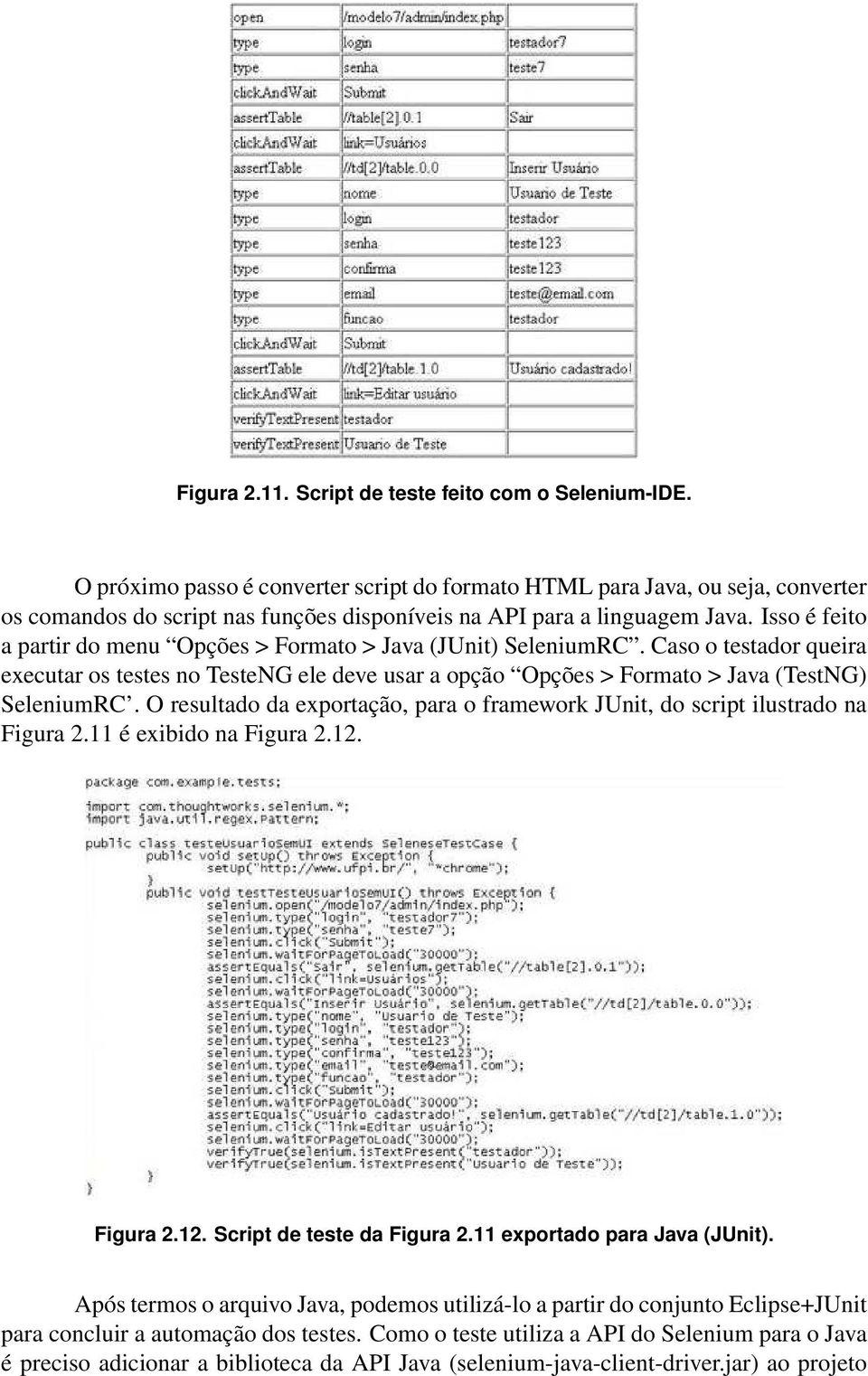 Isso é feito a partir do menu Opções > Formato > Java (JUnit) SeleniumRC. Caso o testador queira executar os testes no TesteNG ele deve usar a opção Opções > Formato > Java (TestNG) SeleniumRC.