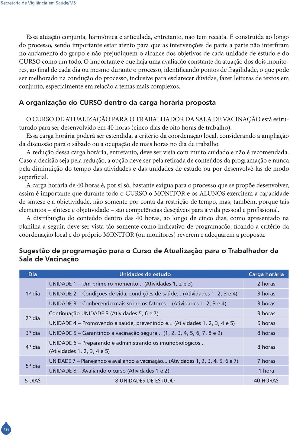 unidade de estudo e do CURSO como um todo.