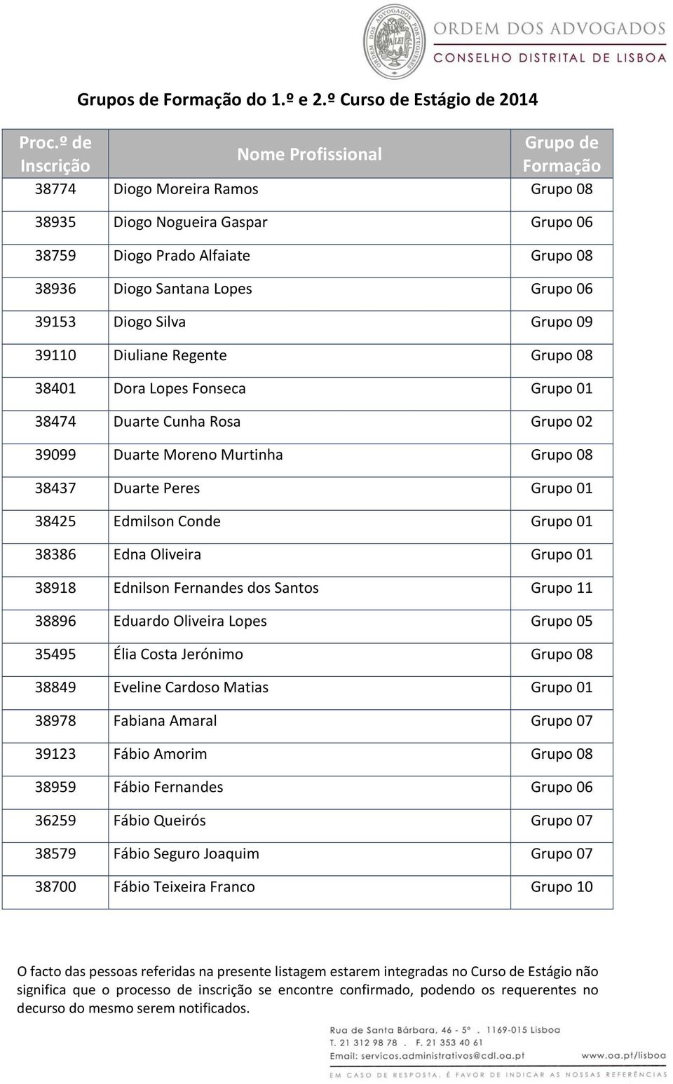 38386 Edna Oliveira Grupo 01 38918 Ednilson Fernandes dos Santos Grupo 11 38896 Eduardo Oliveira Lopes Grupo 05 35495 Élia Costa Jerónimo Grupo 08 38849 Eveline Cardoso Matias Grupo 01