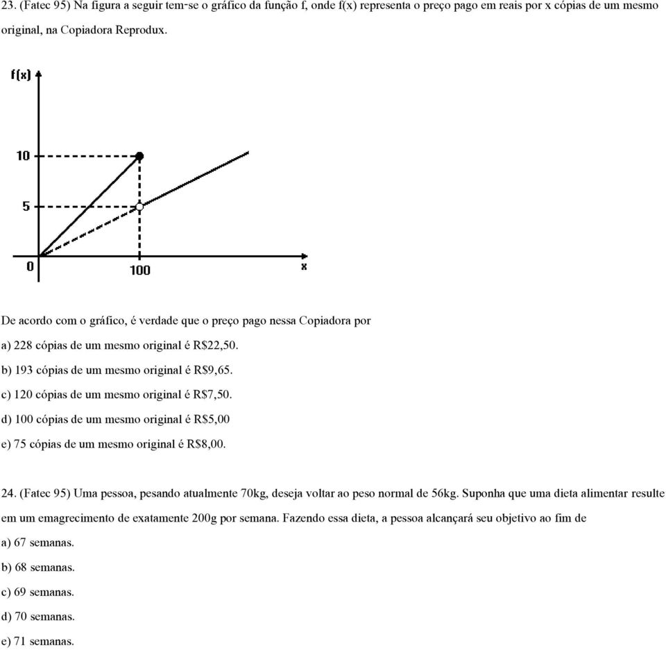 c) 120 cópias de um mesmo original é R$7,50. d) 100 cópias de um mesmo original é R$5,00 e) 75 cópias de um mesmo original é R$8,00. 24.