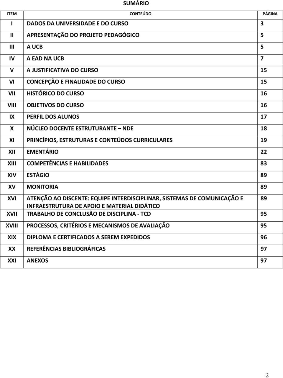 XIII COMPETÊNCIAS E HABILIDADES 83 XIV ESTÁGIO 89 XV MONITORIA 89 XVI ATENÇÃO AO DISCENTE: EQUIPE INTERDISCIPLINAR, SISTEMAS DE COMUNICAÇÃO E 89 INFRAESTRUTURA DE APOIO E MATERIAL DIDÁTICO XVII