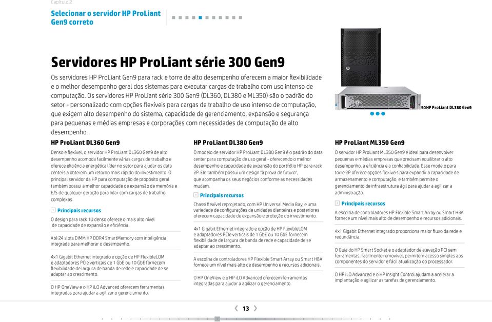 Os servidores HP ProLiant série 300 Gen9 (DL360, DL380 e ML350) são o padrão do setor - personalizado com opções flexíveis para cargas de trabalho de uso intenso de computação, que exigem alto