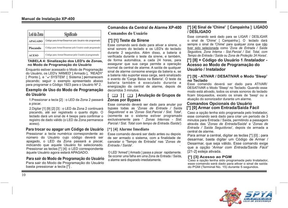 Pronto ], e '* SYSTEM' [ Sistema ] permanecem piscando; seguir o exemplo apresentado abaixo para programar o Código 1923 para o Usuário Nº 2. Exemplo de Uso do Modo de Programação do Usuário 1.