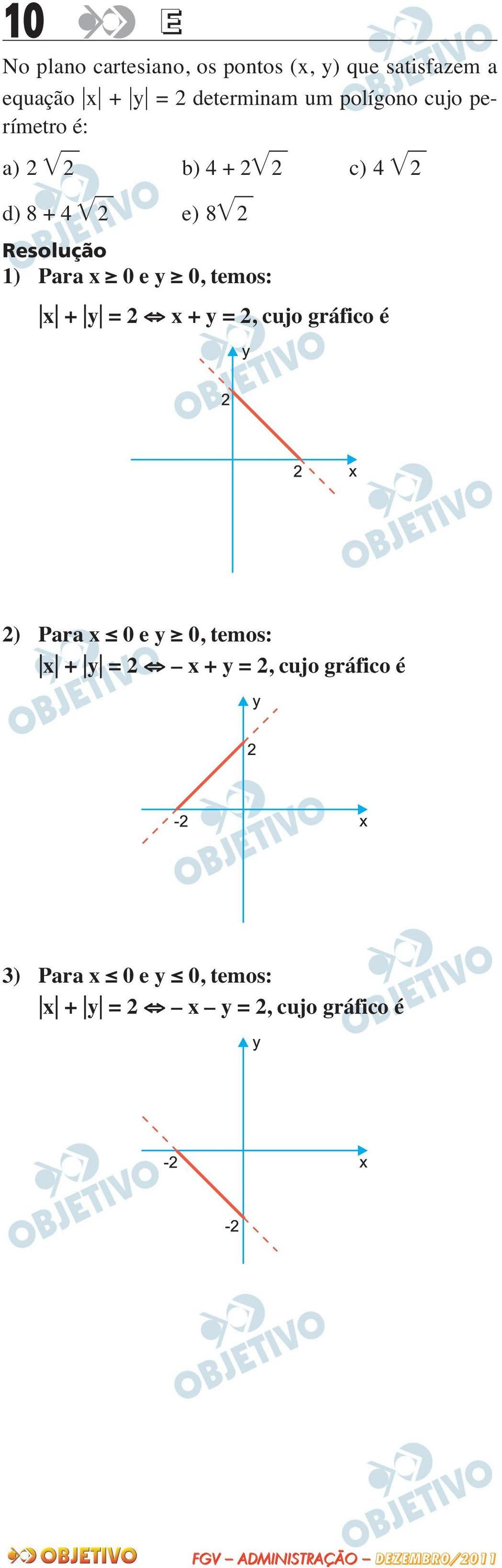 1) Para x 0 e y 0, temos: x + y = 2 x + y = 2, cujo gráfico é 2) Para x 0 e y 0,