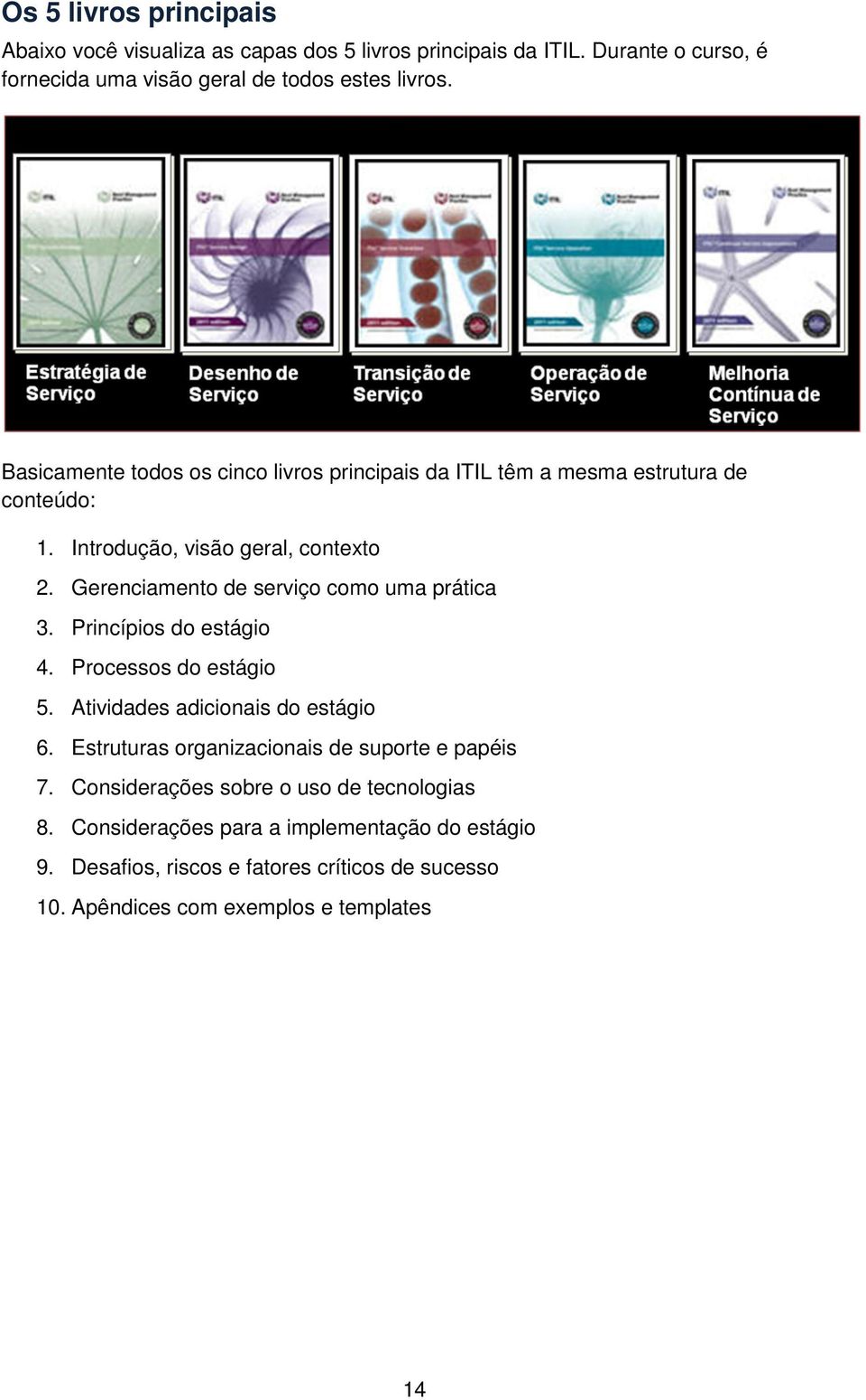 Gerenciamento de serviço como uma prática 3. Princípios do estágio 4. Processos do estágio 5. Atividades adicionais do estágio 6.