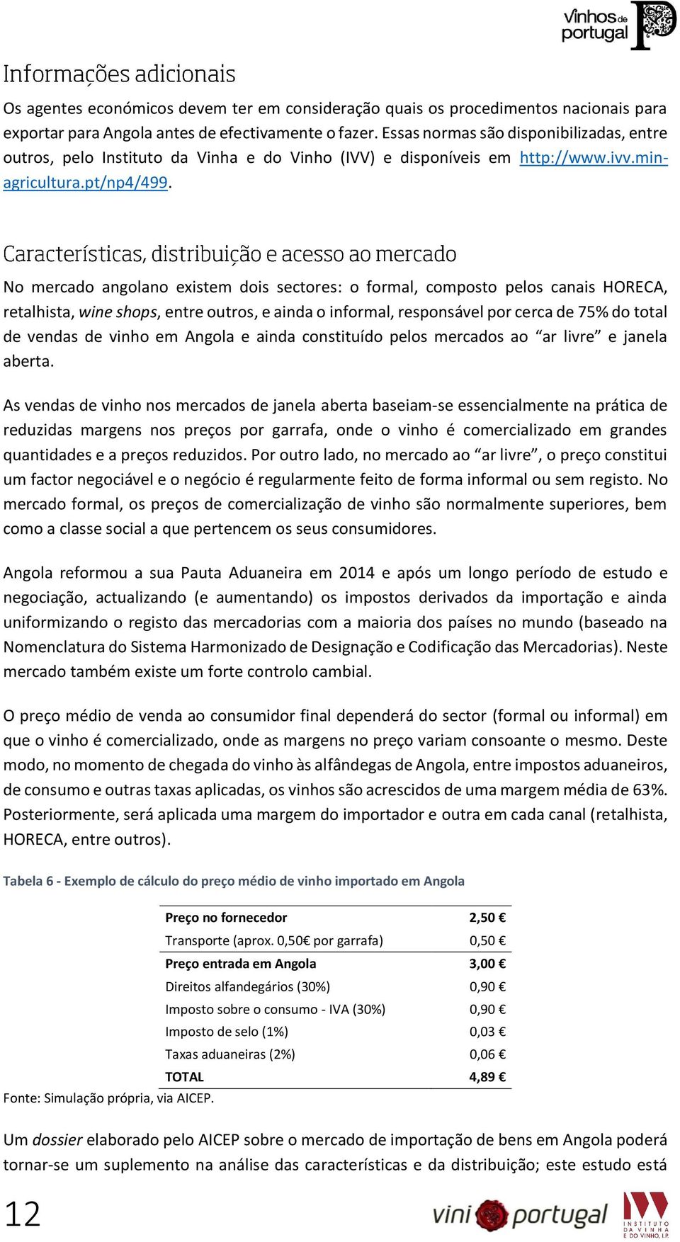 No mercado angolano existem dois sectores: o formal, composto pelos canais HORECA, retalhista, wine shops, entre outros, e ainda o informal, responsável por cerca de 75% do total de vendas de vinho