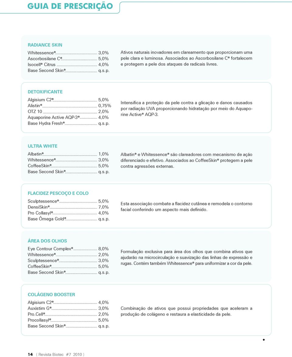 DETOXIFICANTE Algisium C2 5,0% Alistin 0,75% OTZ 10 2,0% Aquaporine Active AQP-3 4,0% Base Hydra Fresh Intensifica a proteção da pele contra a glicação e danos causados por radiação UVA