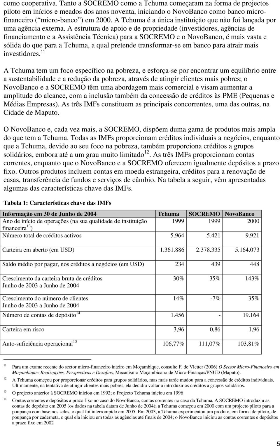 A estrutura de apoio e de propriedade (investidores, agências de financiamento e a Assistência Técnica) para a SOCREMO e o NovoBanco, é mais vasta e sólida do que para a Tchuma, a qual pretende