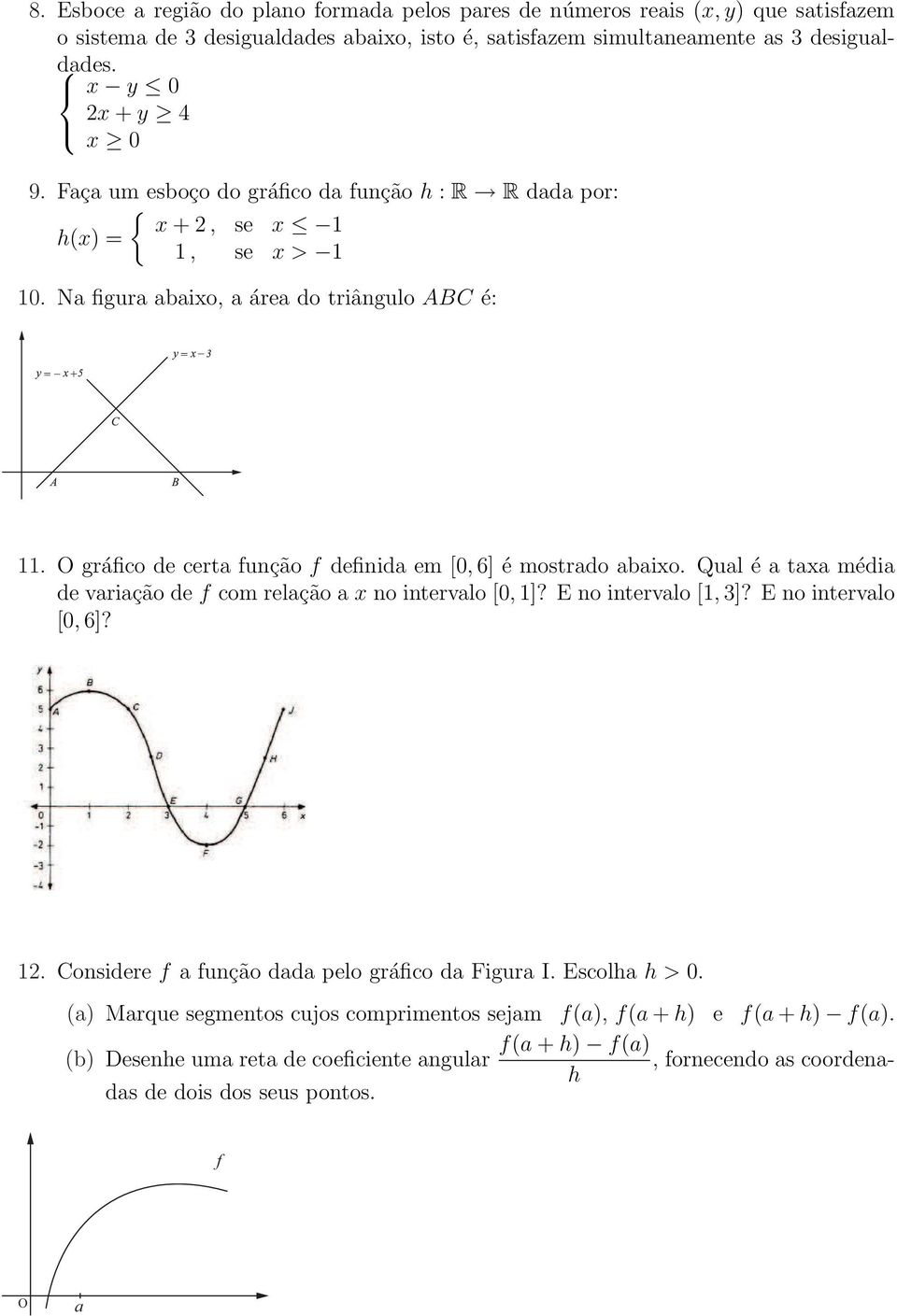 O gráfico de certa função f definida em [0, 6] é mostrado abaixo. Qual é a taxa média de variação de f com relação a x no intervalo [0, 1]? E no intervalo [1, 3]? E no intervalo [0, 6]? 12.