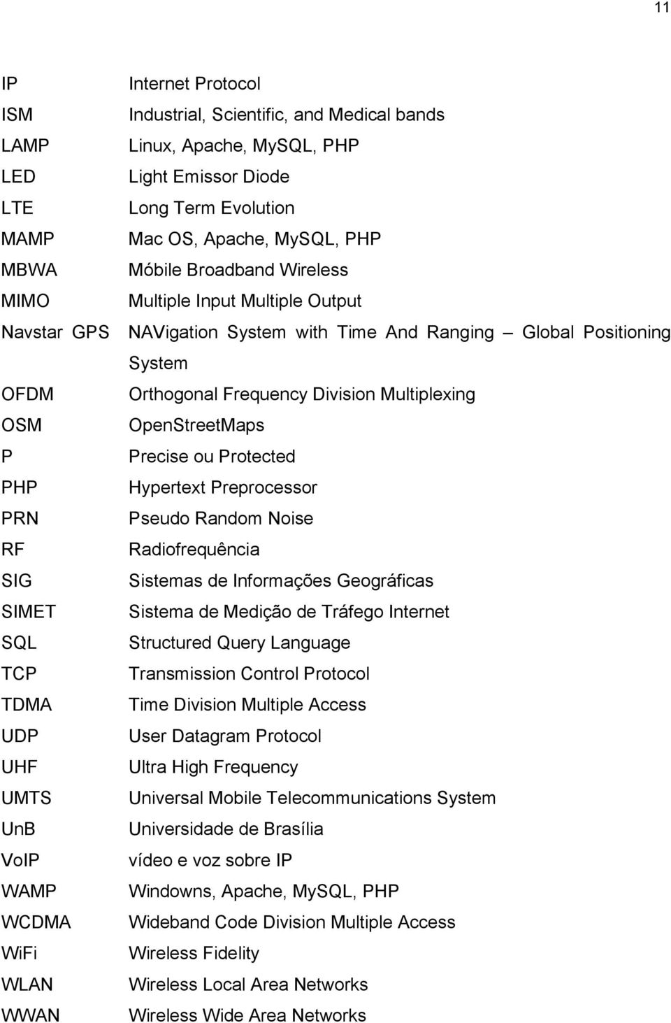 P Precise ou Protected PHP Hypertext Preprocessor PRN Pseudo Random Noise RF Radiofrequência SIG Sistemas de Informações Geográficas SIMET Sistema de Medição de Tráfego Internet SQL Structured Query