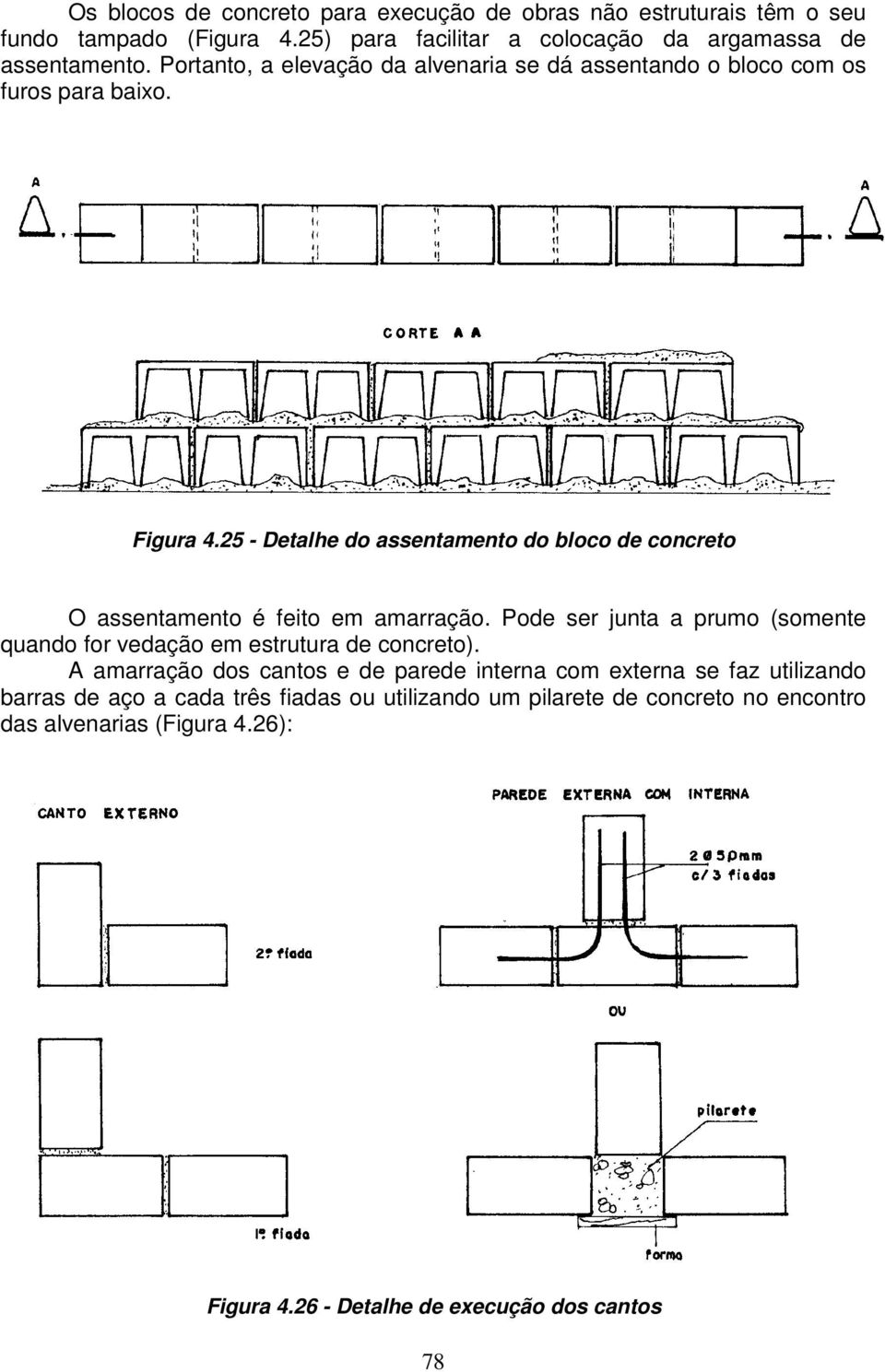 25 - Detalhe do assentamento do bloco de concreto O assentamento é feito em amarração.