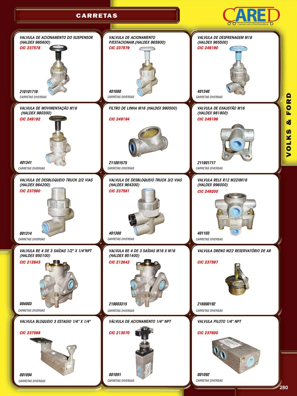 (HALDEX 980300) CIC 249192 FILTRO DE LINHA M16 (HALDEX 990500) CIC 249194 CIC 249196 VALVULA DE EXAUSTÃO M16 (HALDEX 981800) 401341 211001575 211001717 CARRETAS DIVERSAS CARRETAS DIVERSAS CARRETAS