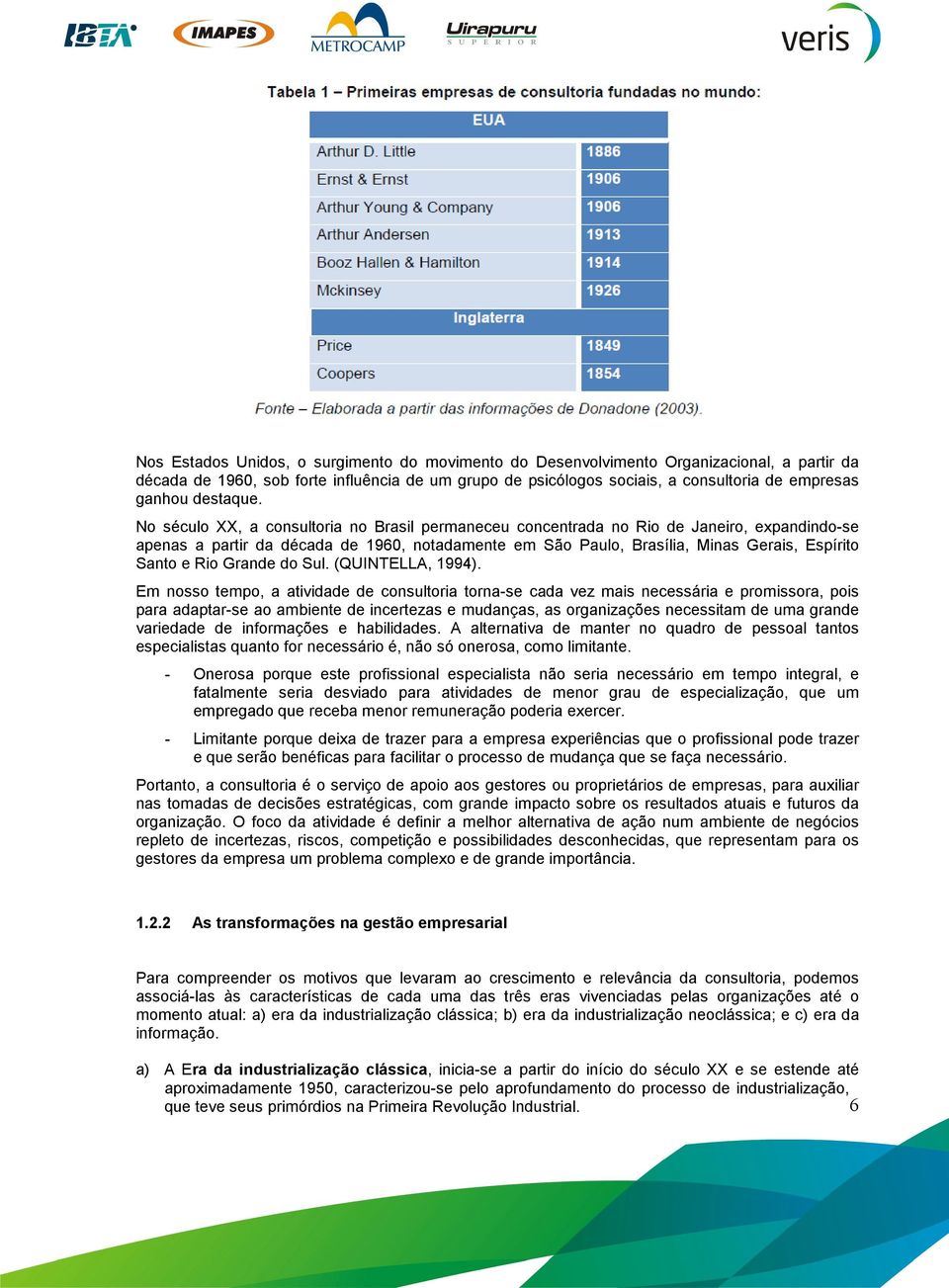 No século XX, a consultoria no Brasil permaneceu concentrada no Rio de Janeiro, expandindo-se apenas a partir da década de 1960, notadamente em São Paulo, Brasília, Minas Gerais, Espírito Santo e Rio