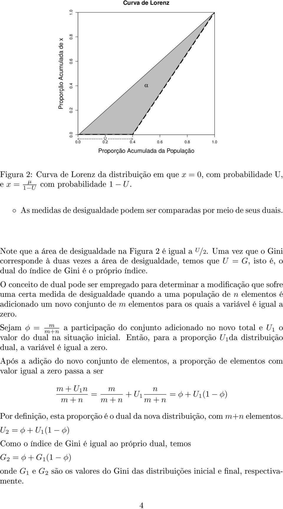 As medidas de desigualdade podem ser comparadas por meio de seus duais. Note que a área de desigualdade na Figura 2 é igual a U /2.