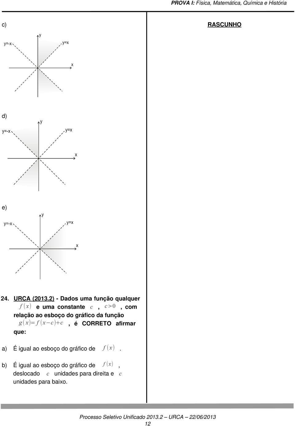 esboço do gráfico da função g( x)= f ( x +c, é CORRETO afirmar que: f (