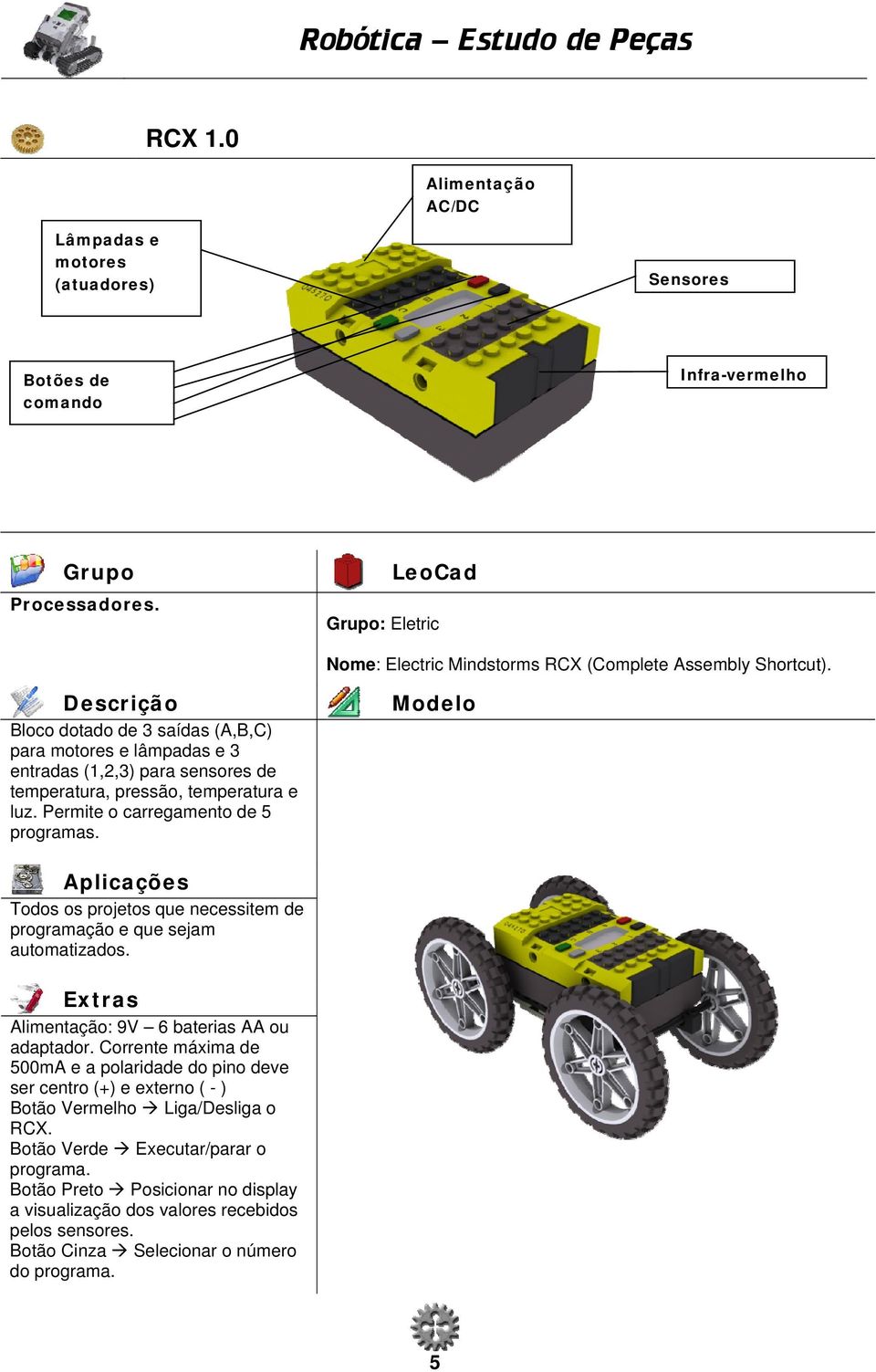 Todos os projetos que necessitem de programação e que sejam automatizados. Alimentação: 9V 6 baterias AA ou adaptador.