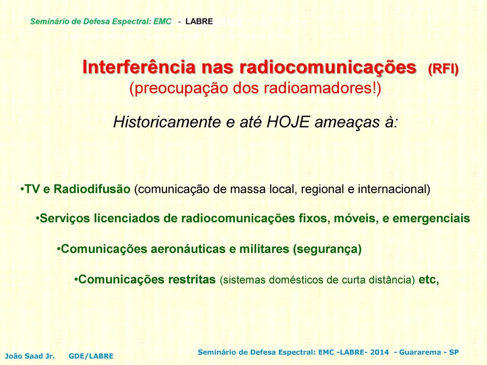 regional e internacional) Serviços licenciados de radiocomunicações fixos, móveis, e