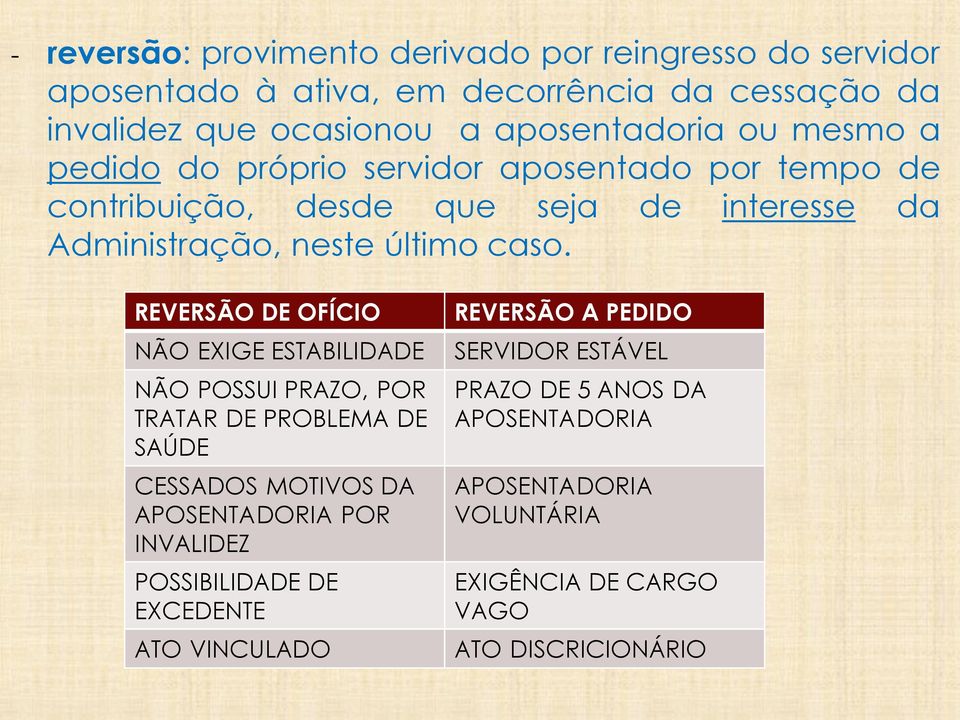 REVERSÃO DE OFÍCIO NÃO EXIGE ESTABILIDADE NÃO POSSUI PRAZO, POR TRATAR DE PROBLEMA DE SAÚDE CESSADOS MOTIVOS DA APOSENTADORIA POR INVALIDEZ