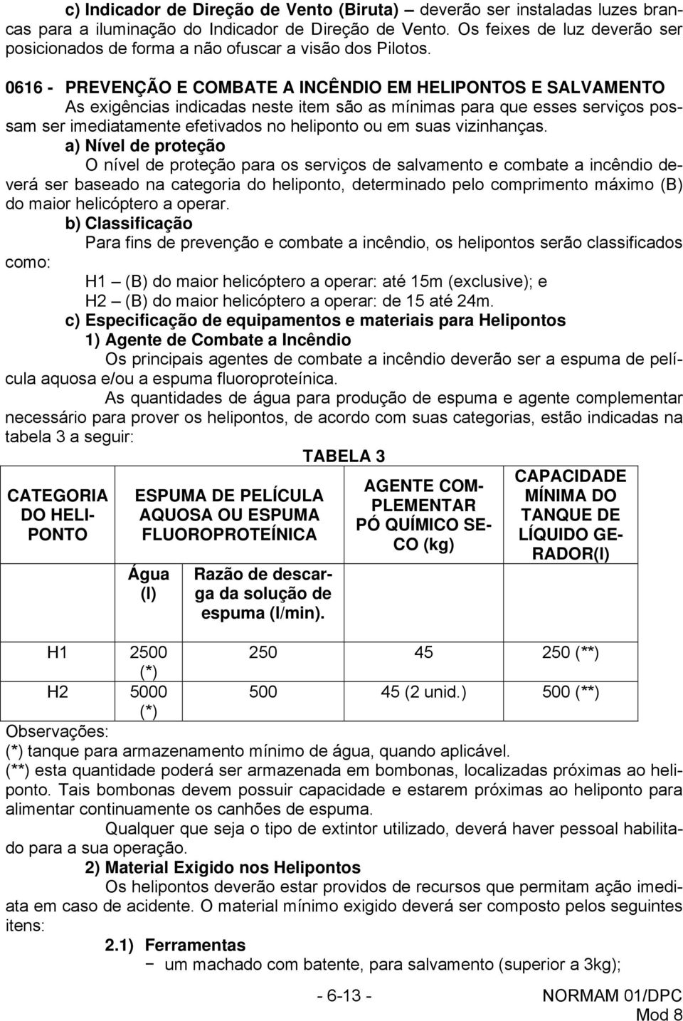 0616 - PREVENÇÃO E COMBATE A INCÊNDIO EM HELIPONTOS E SALVAMENTO As exigências indicadas neste item são as mínimas para que esses serviços possam ser imediatamente efetivados no heliponto ou em suas