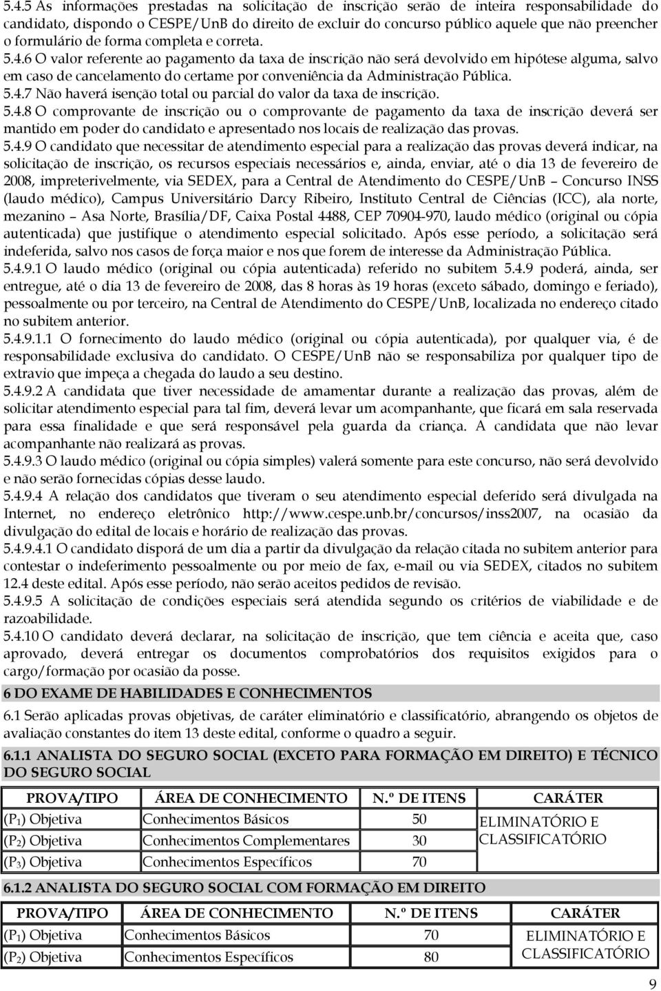 6 O valor referente ao pagamento da taxa de inscrição não será devolvido em hipótese alguma, salvo em caso de cancelamento do certame por conveniência da Administração Pública. 5.4.