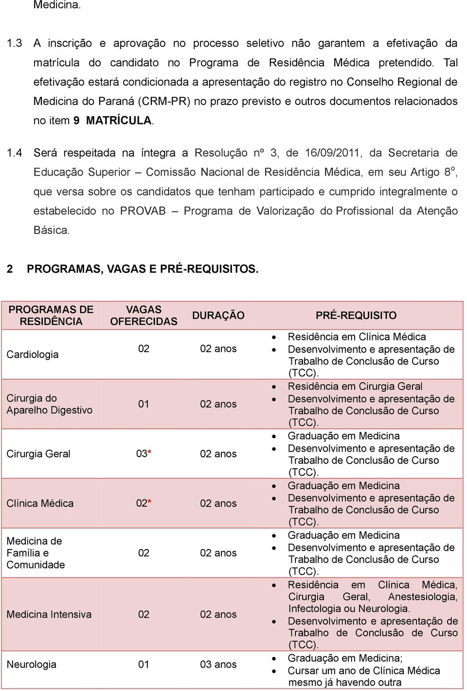 4 Será respeitada na íntegra a Resolução nº 3, de 16/09/2011, da Secretaria de Educação Superior Comissão Nacional de Residência Médica, em seu Artigo 8 o, que versa sobre os candidatos que tenham