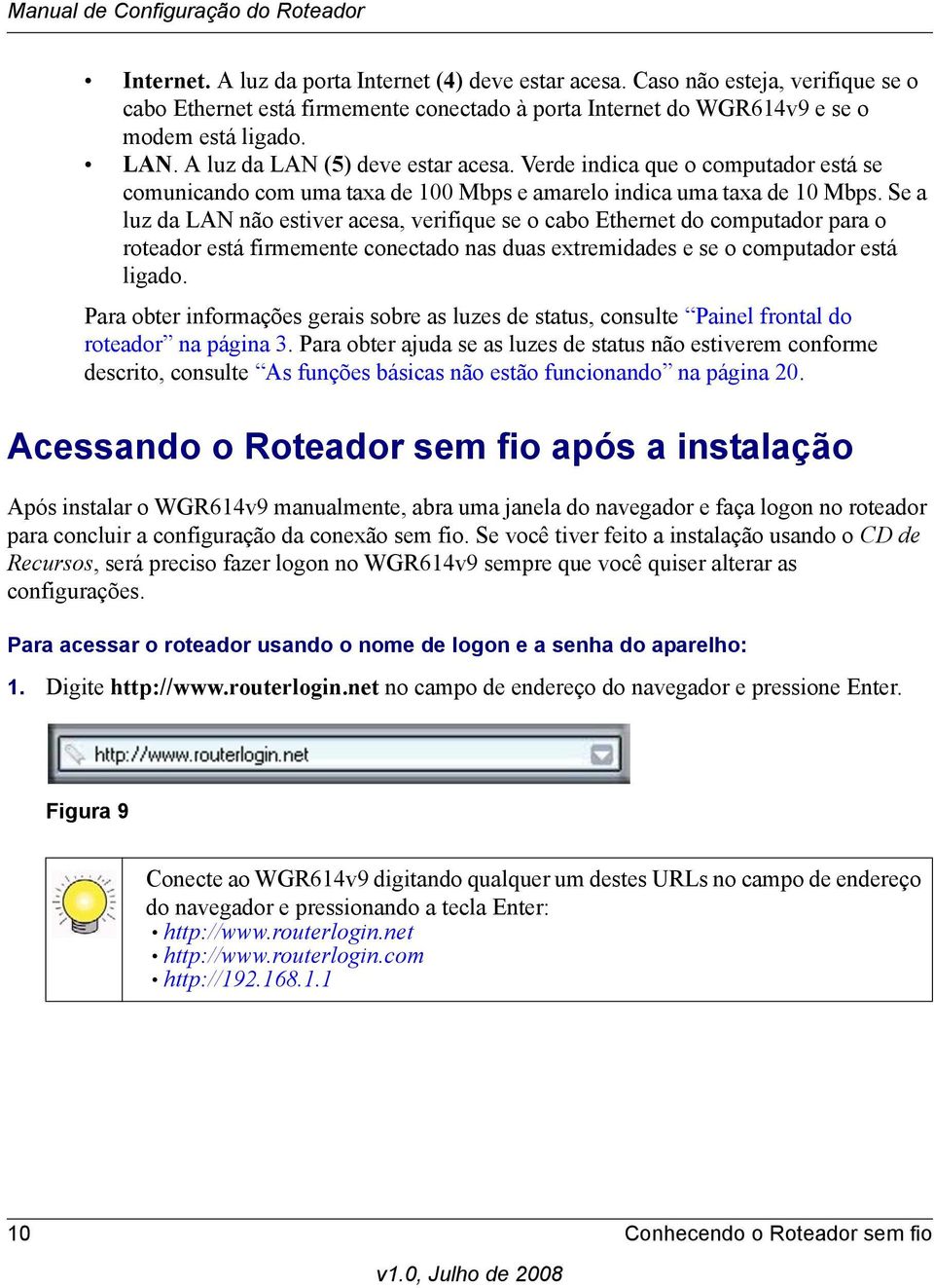 Se a luz da LAN não estiver acesa, verifique se o cabo Ethernet do computador para o roteador está firmemente conectado nas duas extremidades e se o computador está ligado.