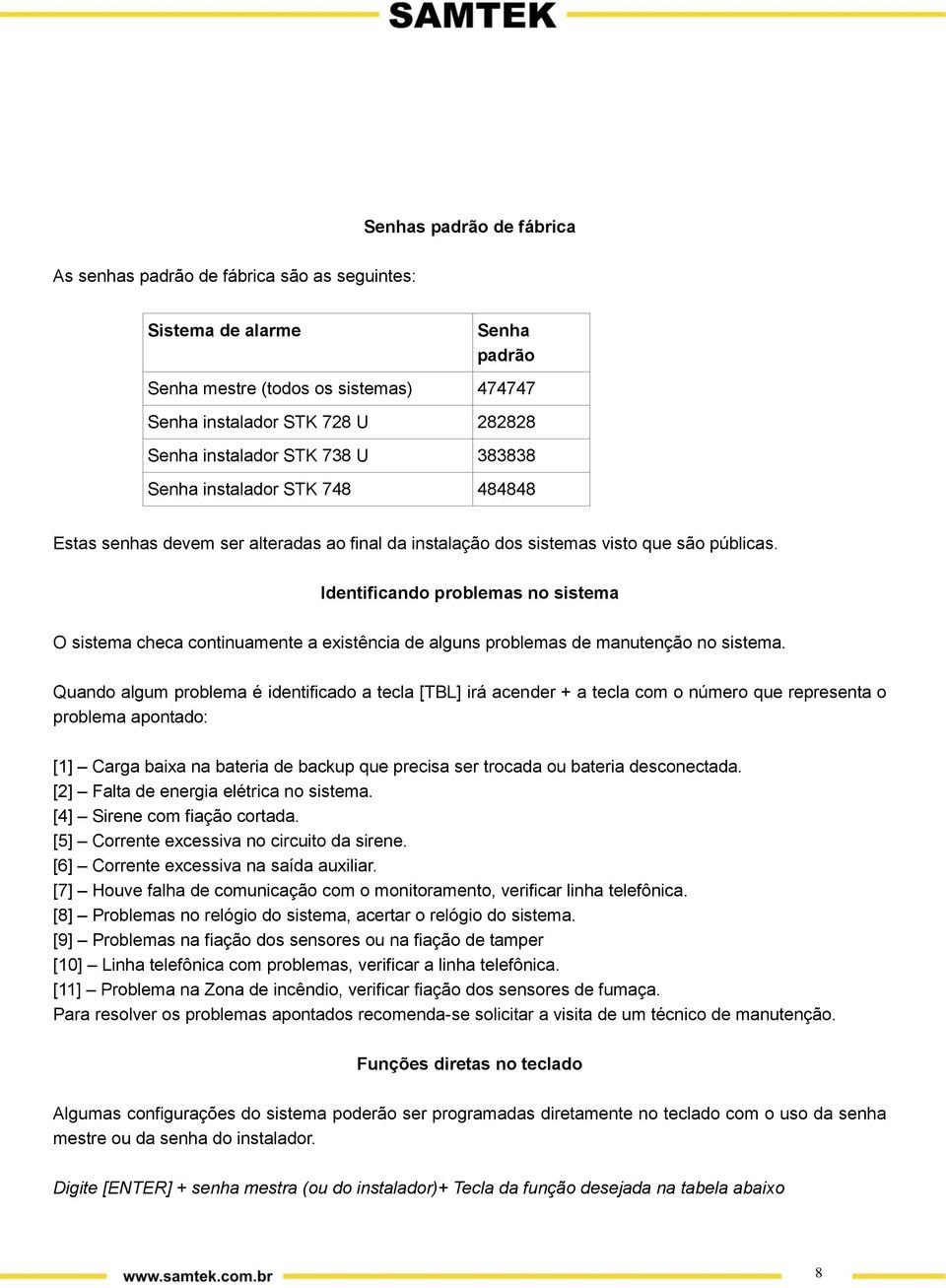 Identificando problemas no sistema O sistema checa continuamente a existência de alguns problemas de manutenção no sistema.