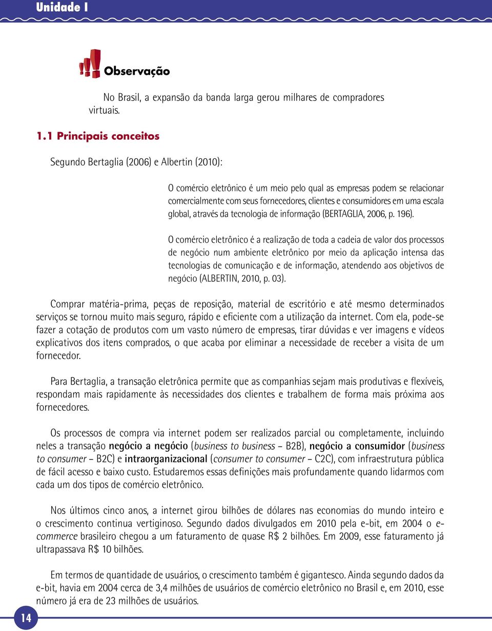 1 Principais conceitos Segundo Bertaglia (2006) e Albertin (2010): O comércio eletrônico é um meio pelo qual as empresas podem se relacionar comercialmente com seus fornecedores, clientes e