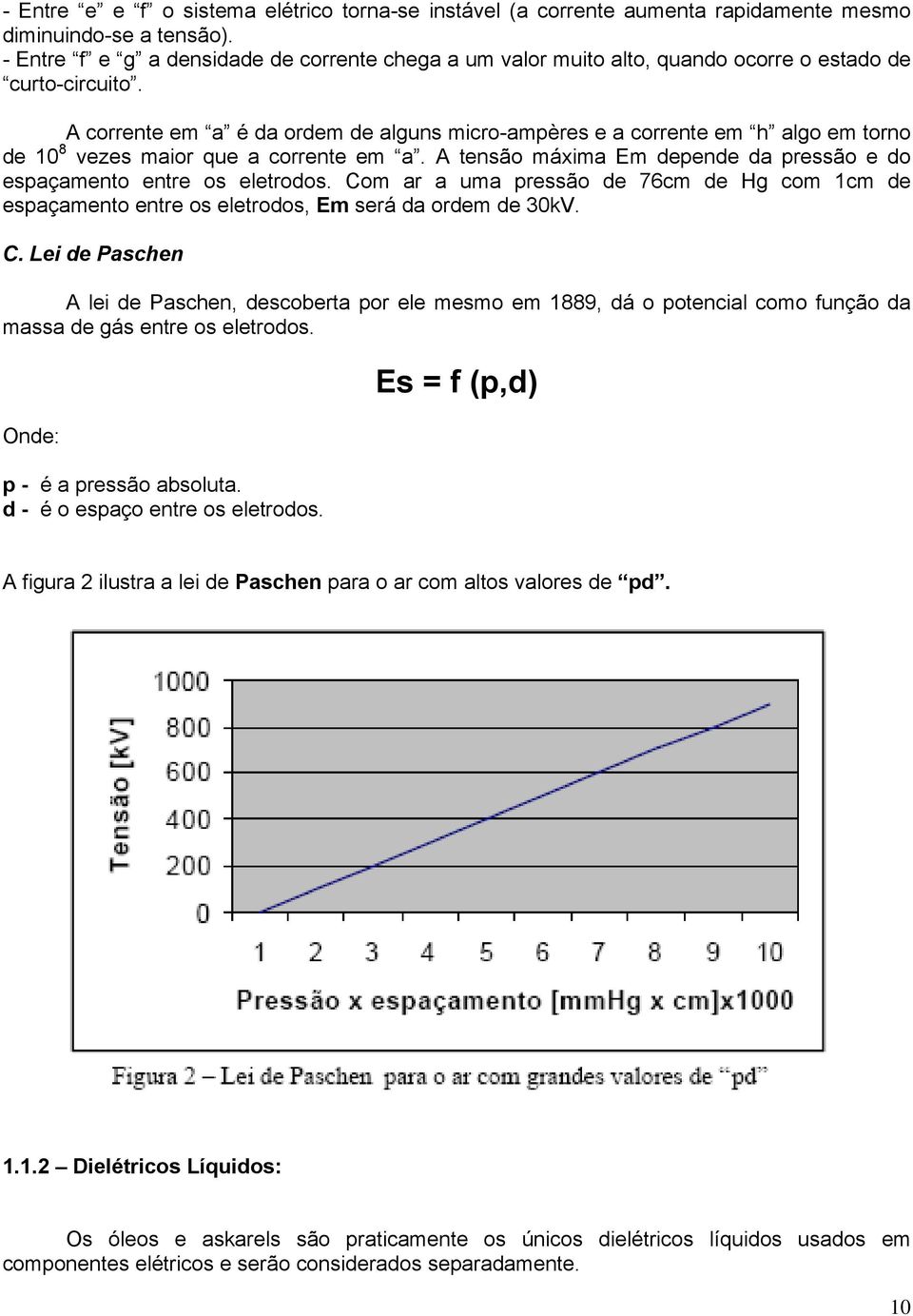 A corrente em a é da ordem de alguns micro-ampères e a corrente em h algo em torno de 10 8 vezes maior que a corrente em a. A tensão máxima Em depende da pressão e do espaçamento entre os eletrodos.