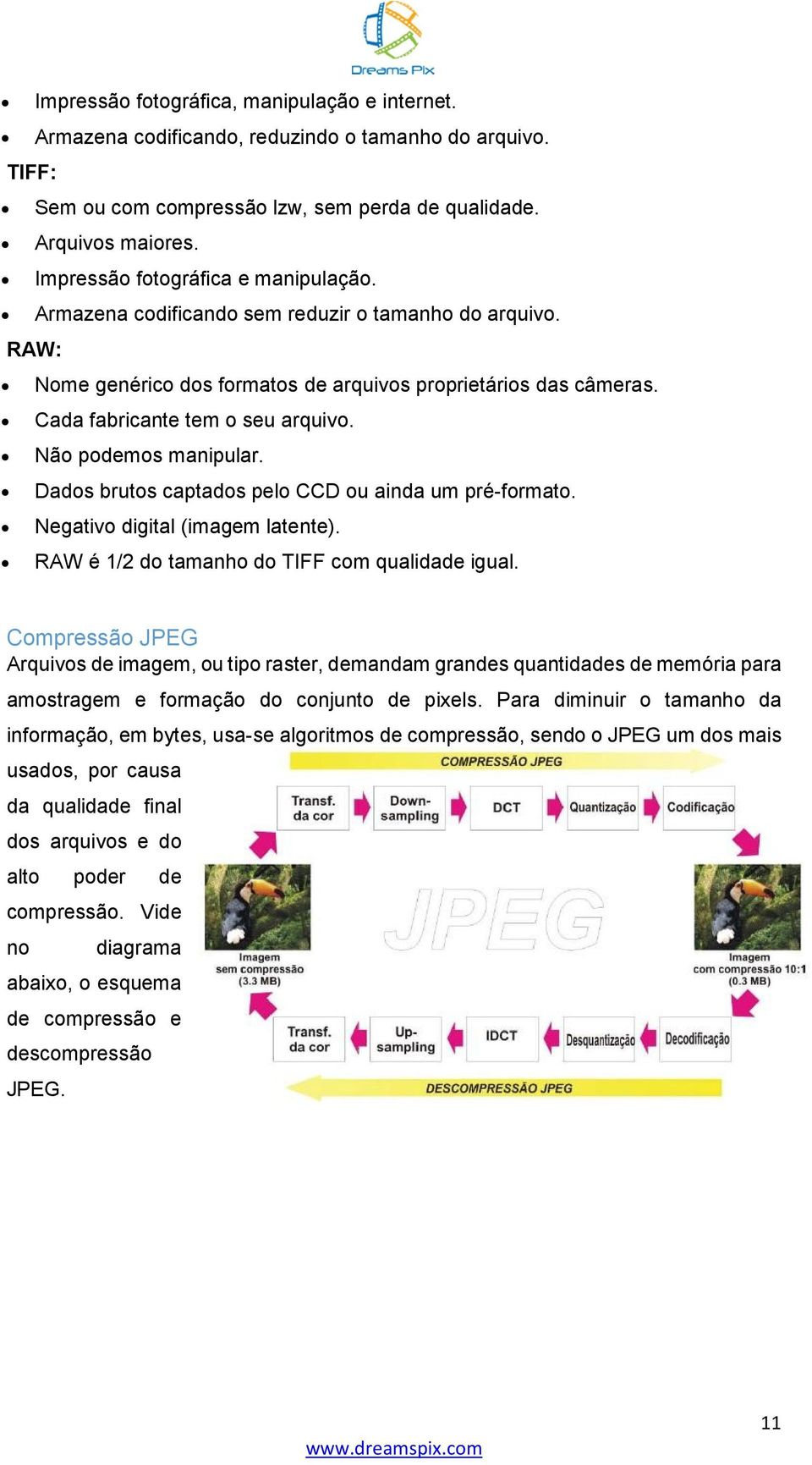 Não podemos manipular. Dados brutos captados pelo CCD ou ainda um pré-formato. Negativo digital (imagem latente). RAW é 1/2 do tamanho do TIFF com qualidade igual.