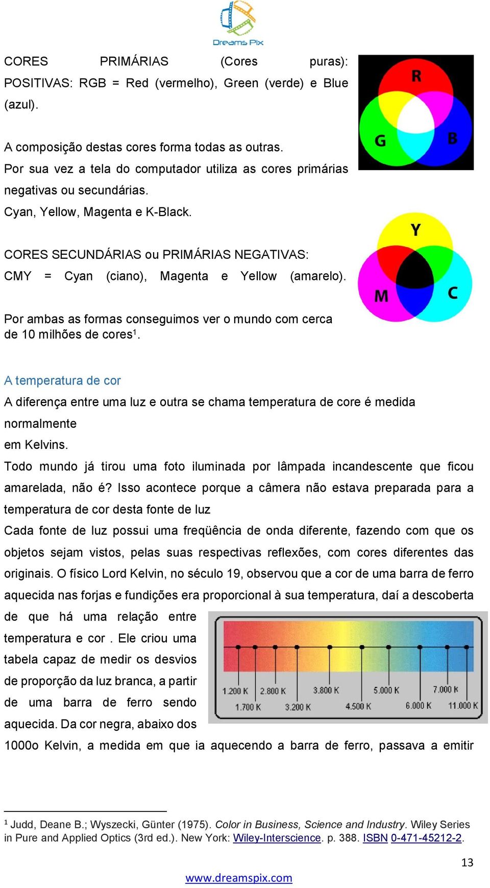 CORES SECUNDÁRIAS ou PRIMÁRIAS NEGATIVAS: CMY = Cyan (ciano), Magenta e Yellow (amarelo). Por ambas as formas conseguimos ver o mundo com cerca de 10 milhões de cores 1.