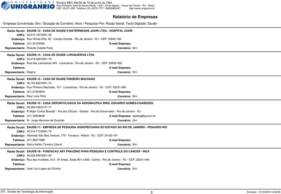 482/0001-78 Rua das Laranjeiras 445 - Laranjeiras - Rio de Janeiro - RJ - CEP: 20520-052 Regina SAUDE-15 - CASA DE SAUDE PINHEIRO MACHADO 35.753.