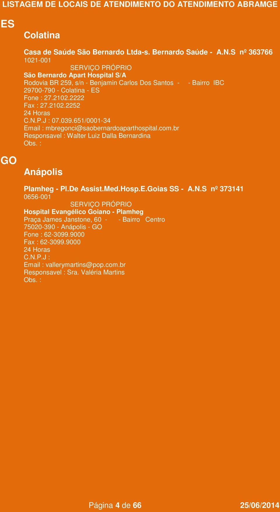 2102.2222 27.2102.2252 07.039.651/0001-34 mbregonci@saobernardoaparthospital.com.br Walter Luiz Dalla Bernardina GO Anápolis Plamheg - Pl.De Assist.Med.Hosp.