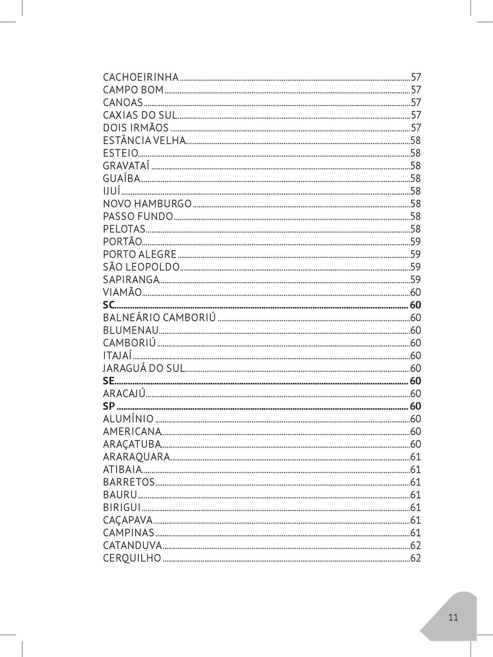 BALNEÁRIO CAMBORIÚ 60 BLUMENAU 60 CAMBORIÚ 60 ITAJAÍ 60 JARAGUÁ DO SUL 60 SE 60 ARACAJÚ 60 SP 60 ALUMÍNIO 60 AMERICANA 60