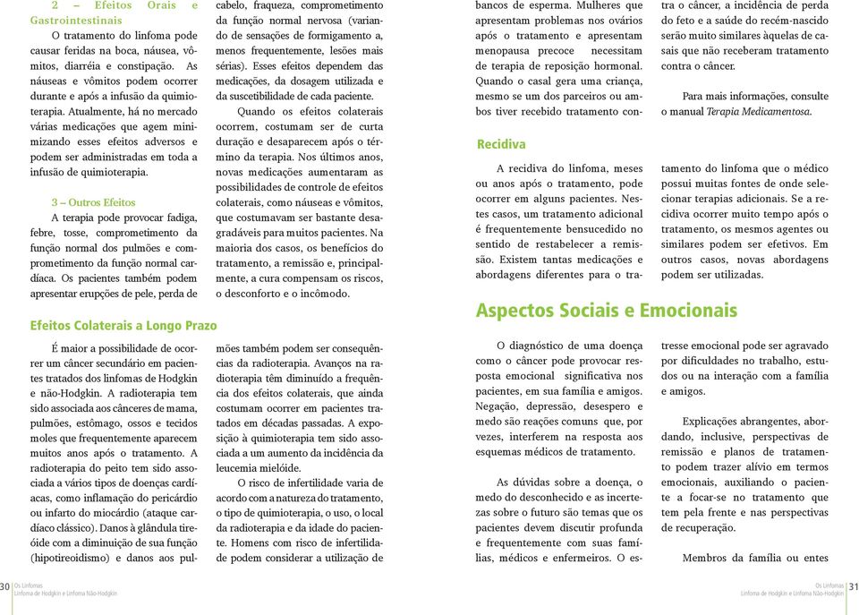 Atualmente, há no mercado várias medicações que agem minimizando esses efeitos adversos e podem ser administradas em toda a infusão de quimioterapia.