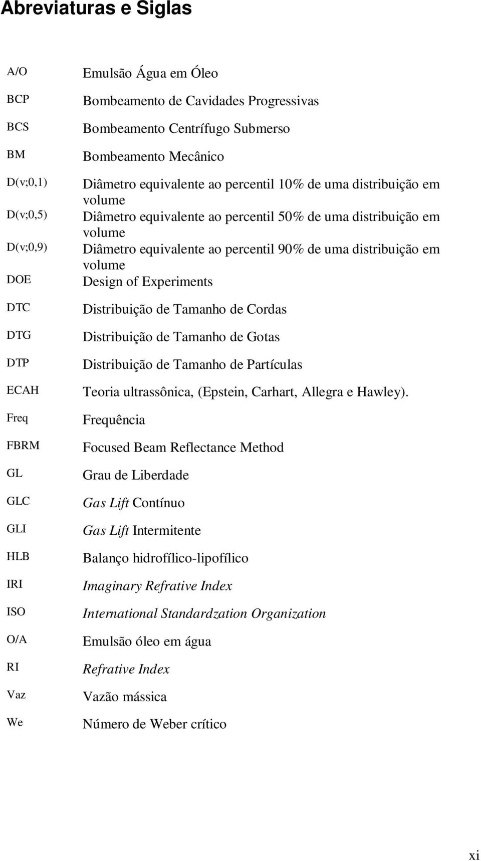 ao percentil 90% de uma distribuição em volume Design of Experiments Distribuição de Tamanho de Cordas Distribuição de Tamanho de Gotas Distribuição de Tamanho de Partículas Teoria ultrassônica,