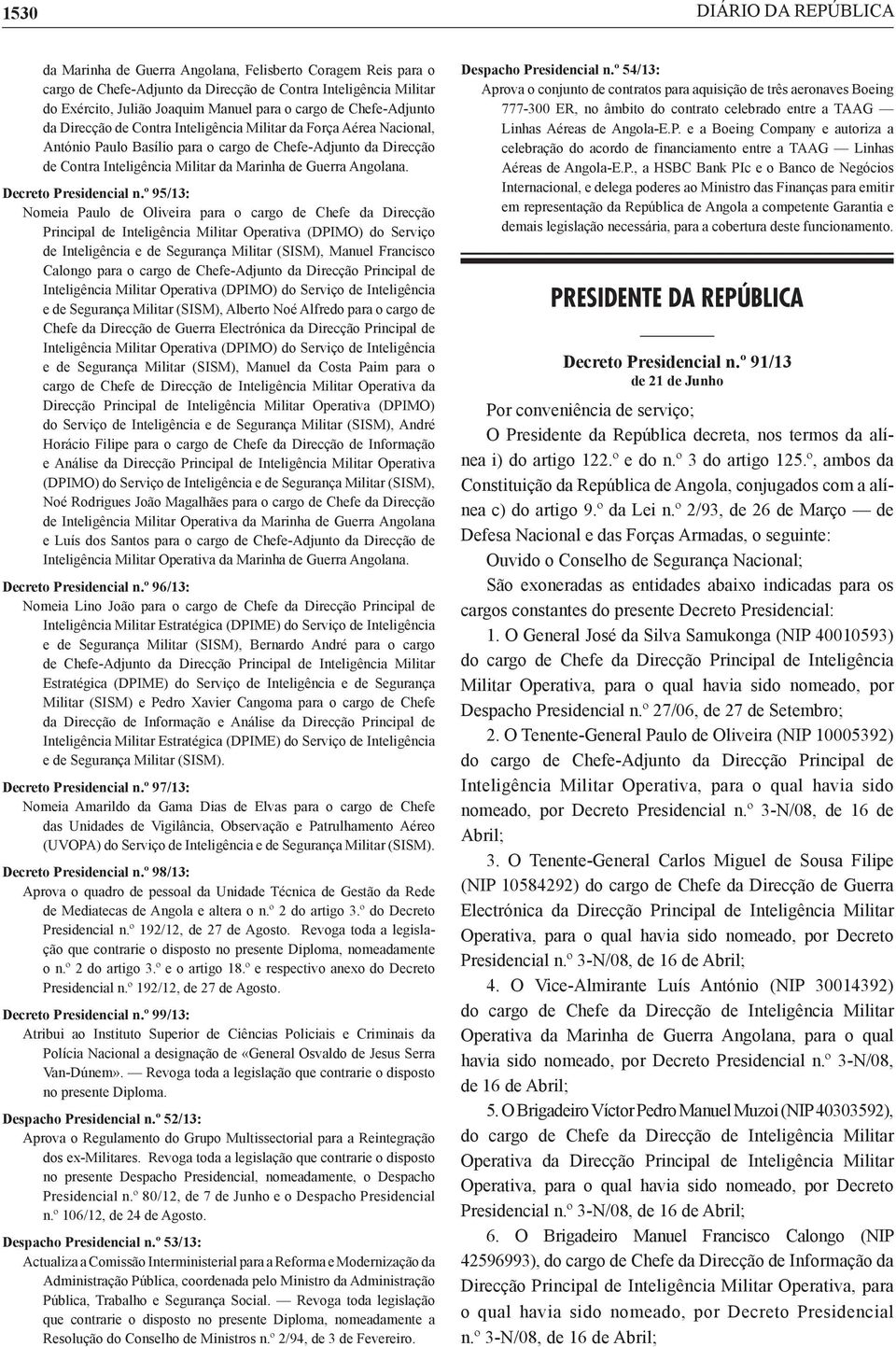 Guerra Angolana. Decreto Presidencial n.