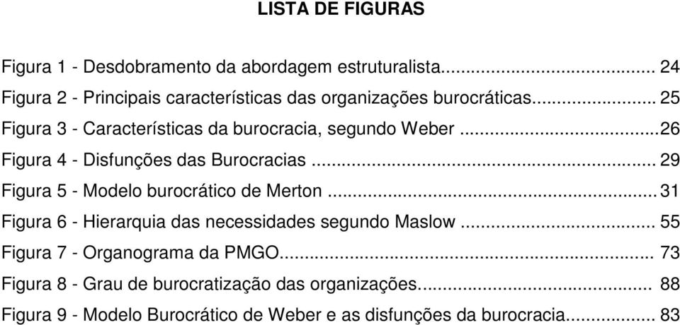 .. 25 Figura 3 - Características da burocracia, segundo Weber... 26 Figura 4 - Disfunções das Burocracias.