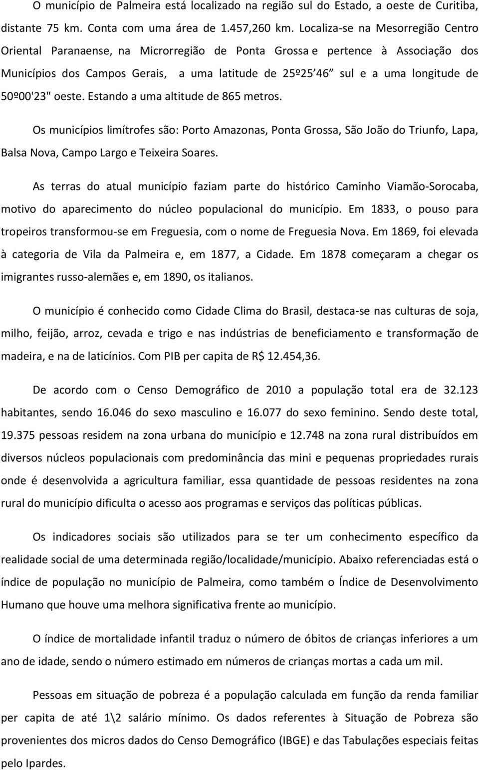 50º00'23" oeste. Estando a uma altitude de 865 metros. Os municípios limítrofes são: Porto Amazonas, Ponta Grossa, São João do Triunfo, Lapa, Balsa Nova, Campo Largo e Teixeira Soares.