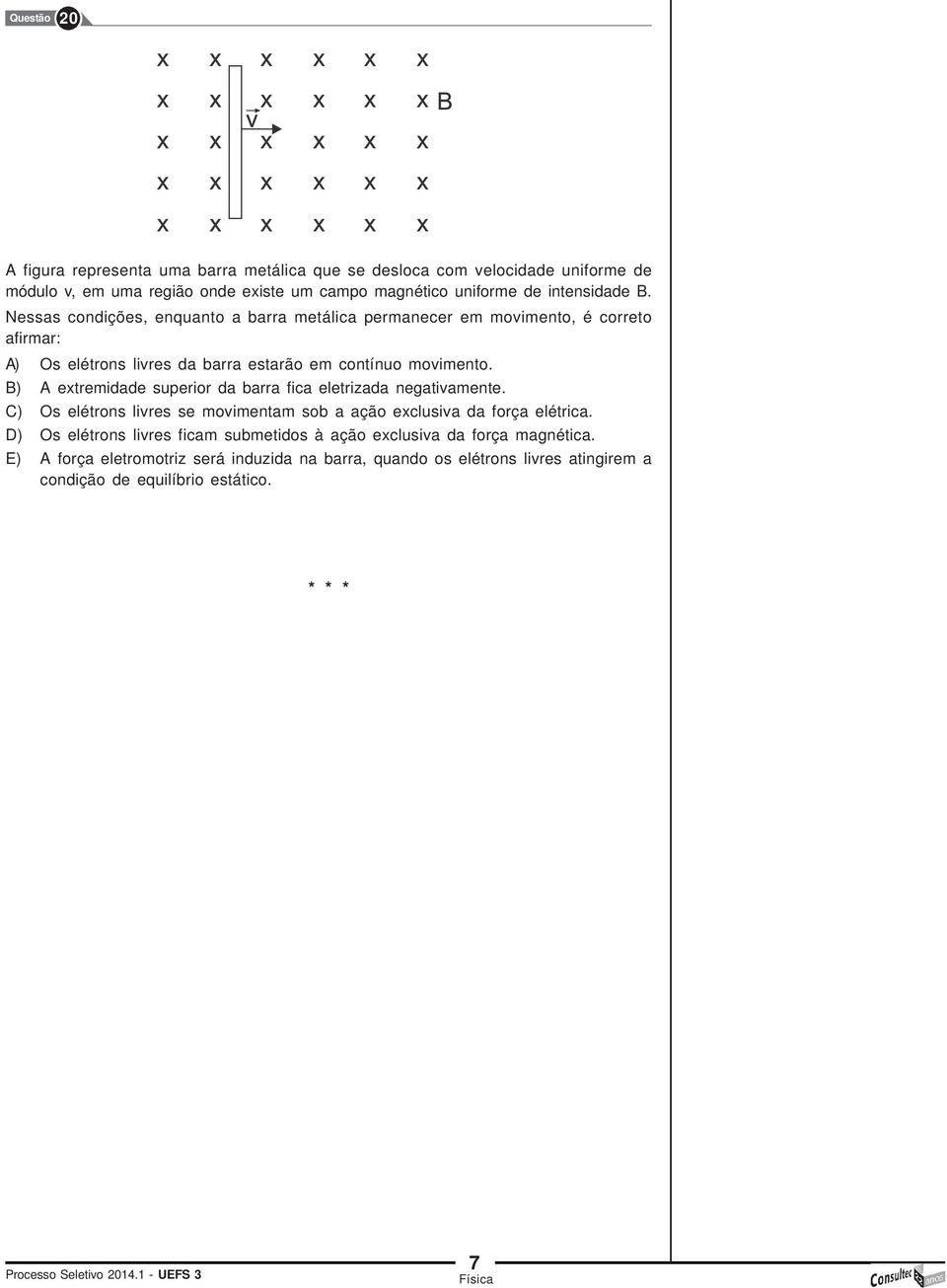 B) A extremidade superior da barra fica eletrizada negativamente. C) Os elétrons livres se movimentam sob a ação exclusiva da força elétrica.