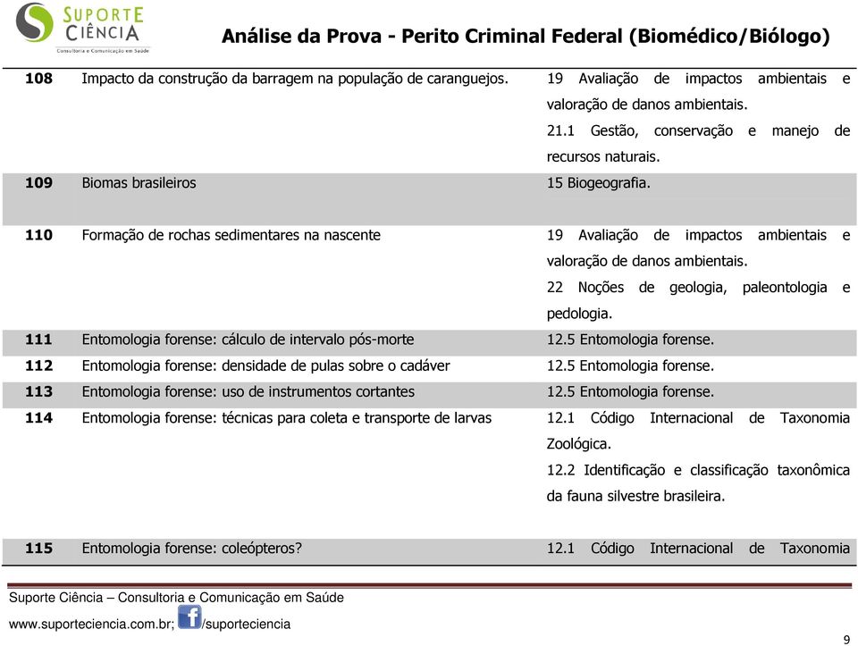 5 Entomologia forense. 112 Entomologia forense: densidade de pulas sobre o cadáver 12.5 Entomologia forense. 113 Entomologia forense: uso de instrumentos cortantes 12.5 Entomologia forense. 114 Entomologia forense: técnicas para coleta e transporte de larvas 12.