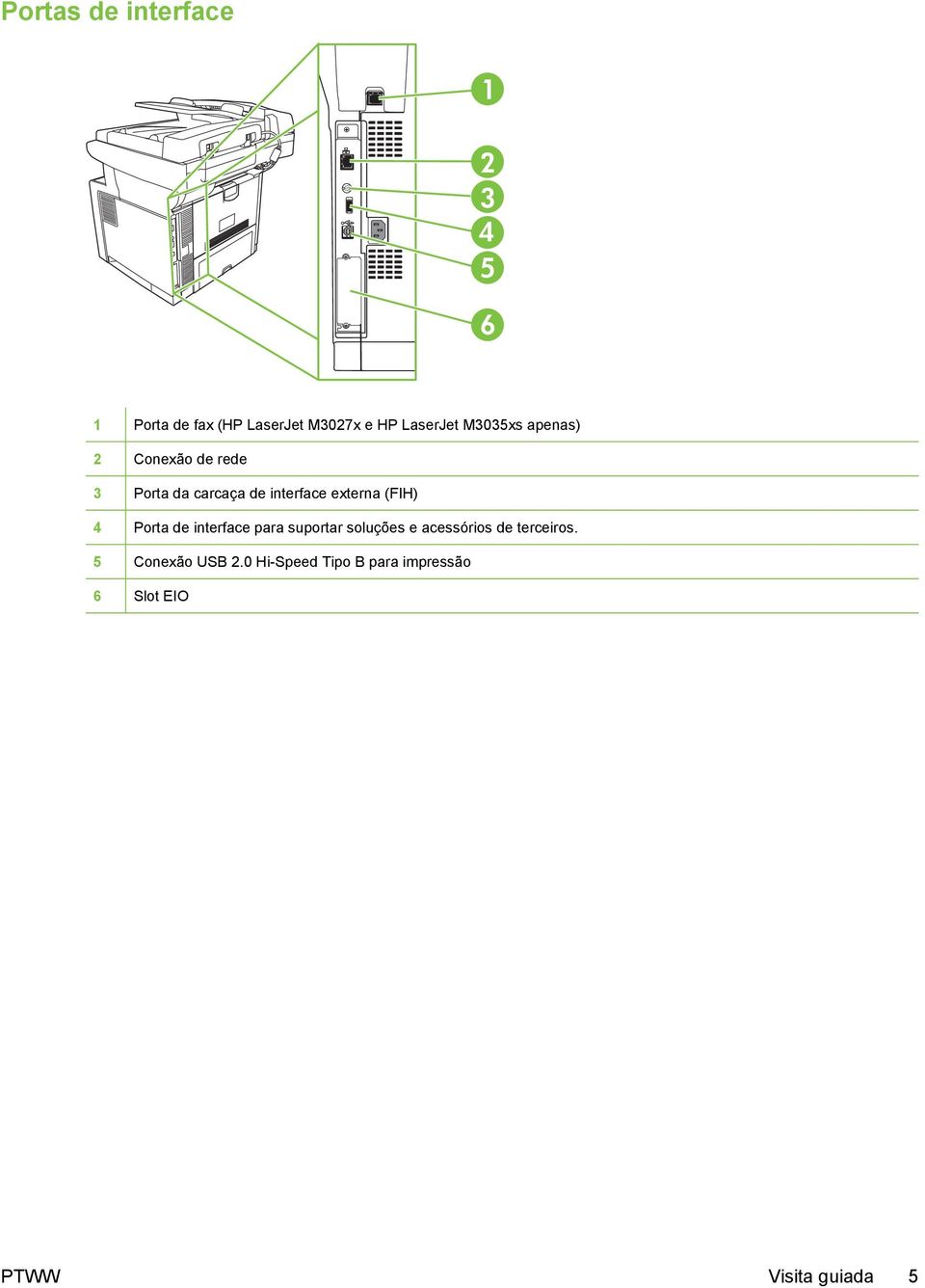 externa (FIH) 4 Porta de interface para suportar soluções e acessórios de