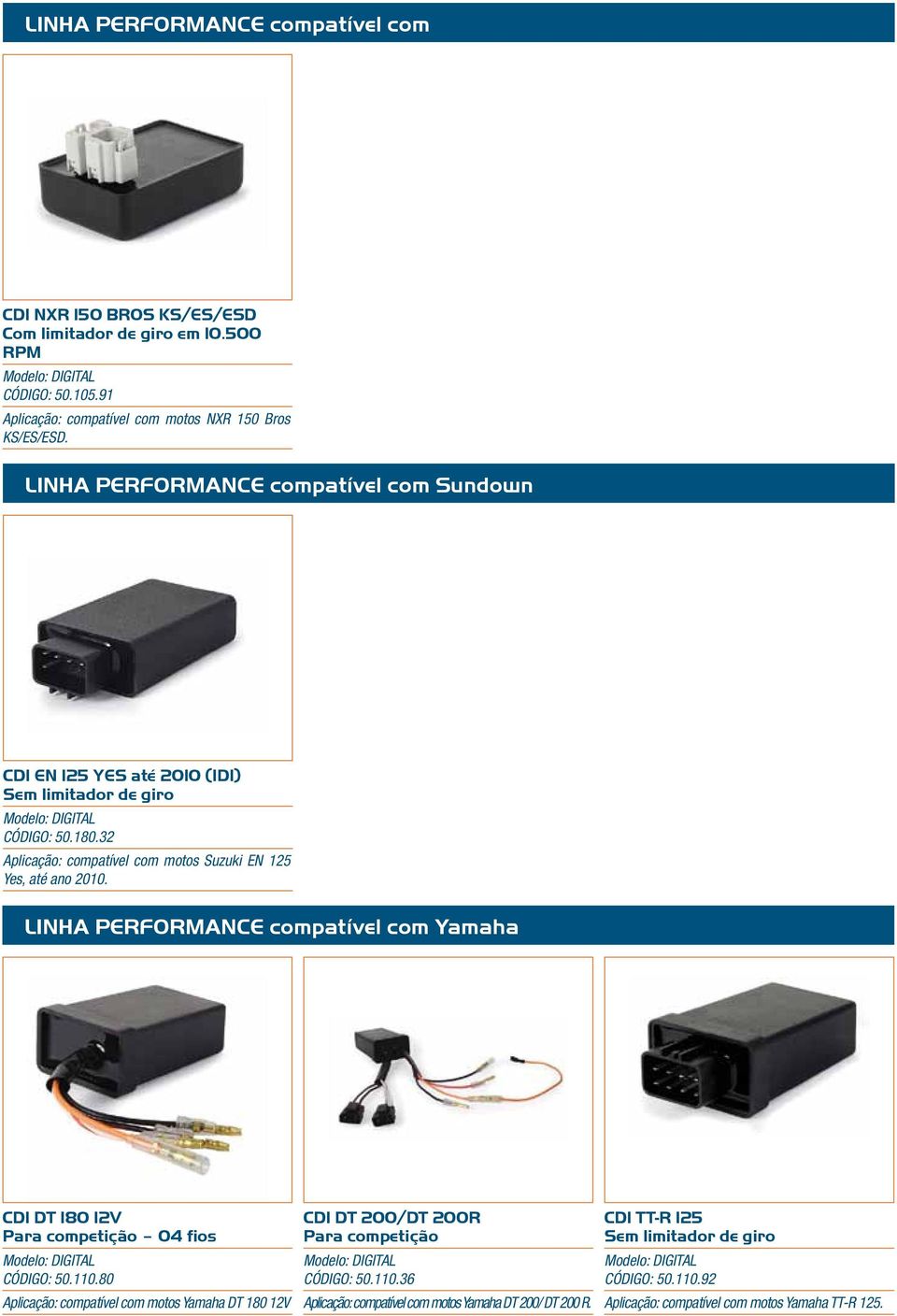 LINHA PERFORMANCE compatível com Yamaha CDI DT 180 12V Para competição 04 fios CÓDIGO: 50.110.