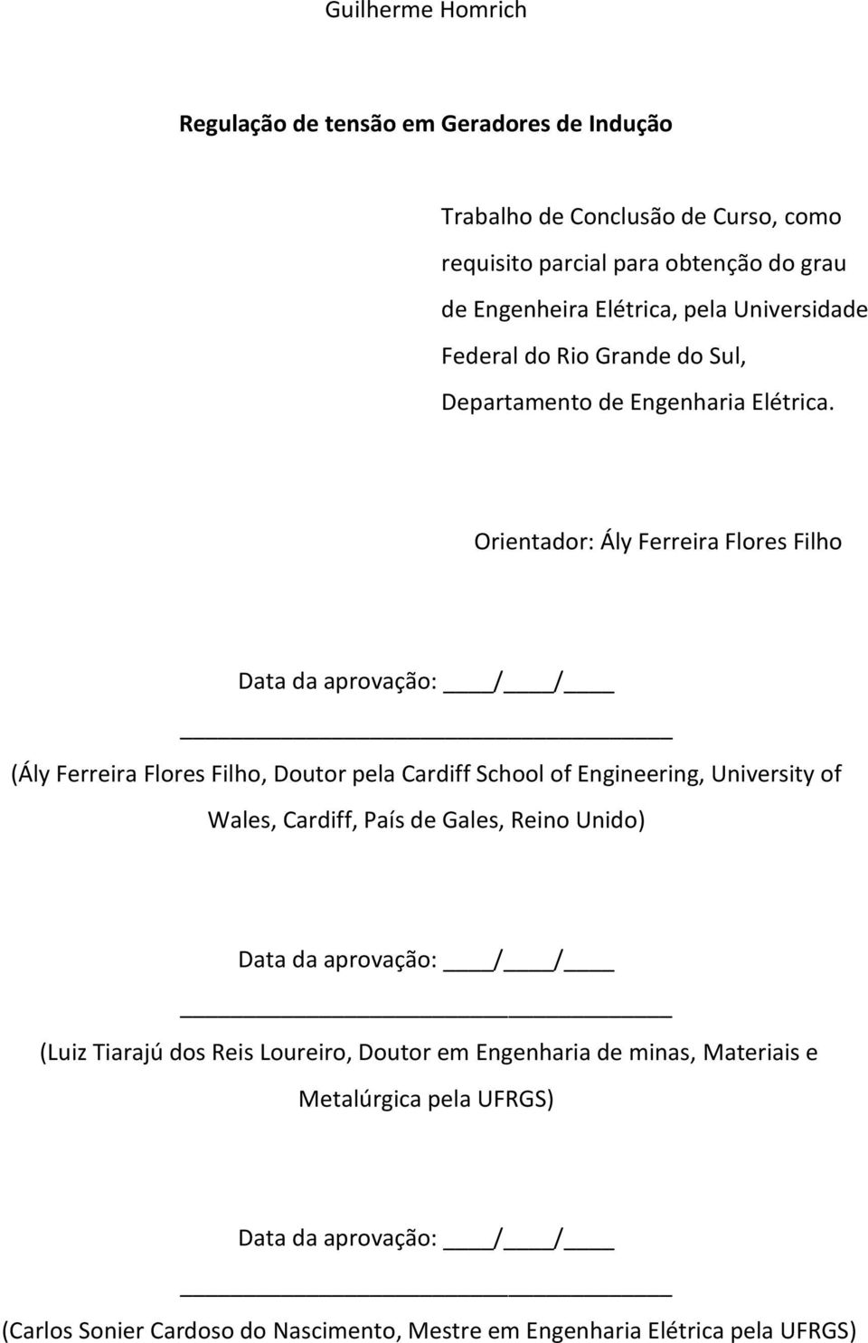 Orientador: Ály Ferreira Flores Filho Data da aprovação: / / (Ály Ferreira Flores Filho, Doutor pela Cardiff School of Engineering, University of Wales, Cardiff,