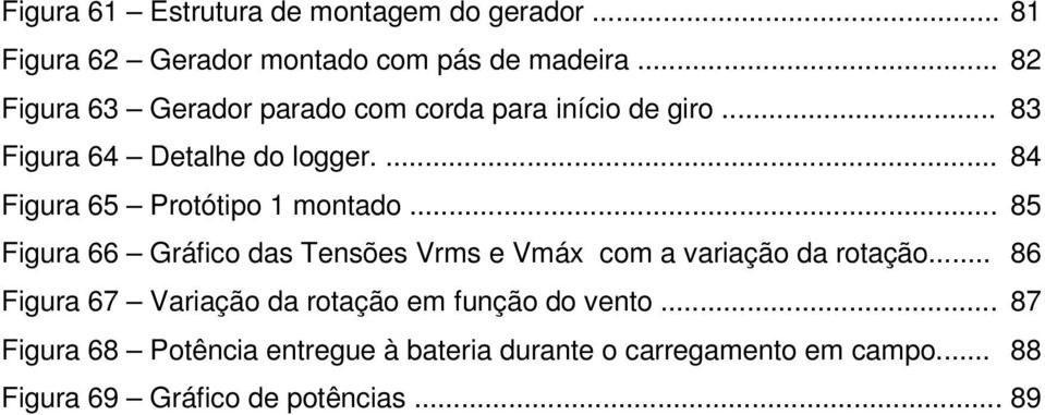 ... 84 Figura 65 Protótipo 1 montado... 85 Figura 66 Gráfico das Tensões Vrms e Vmáx com a variação da rotação.